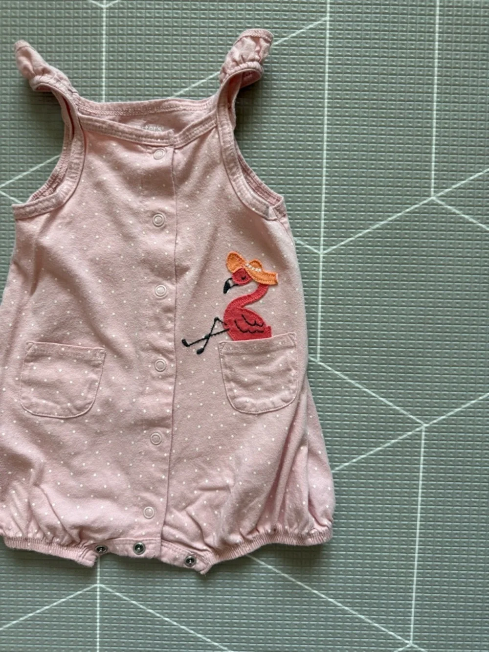 Carters|Baby girl summer bubble romper,Pink Flamingo embroidery onesie,6M•boho